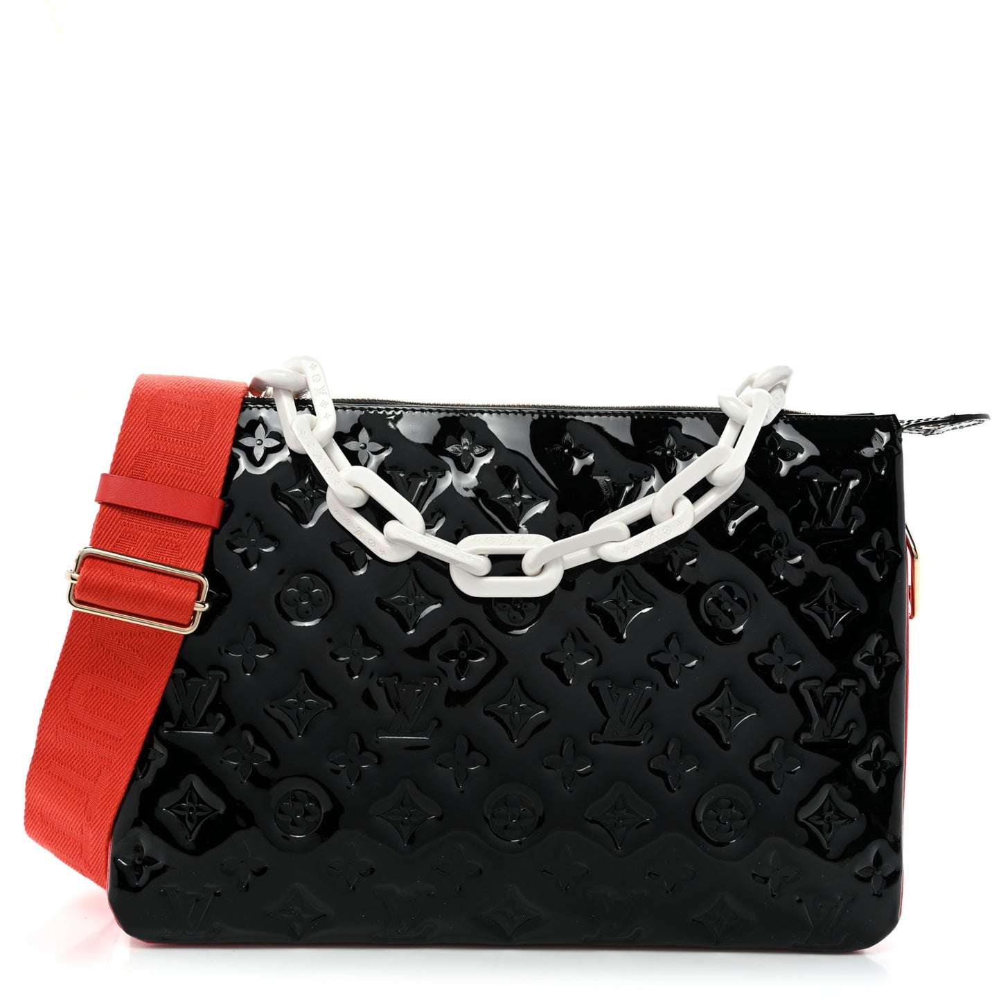 Patent Embossed Monogram Lambskin Coussin MM Black Red