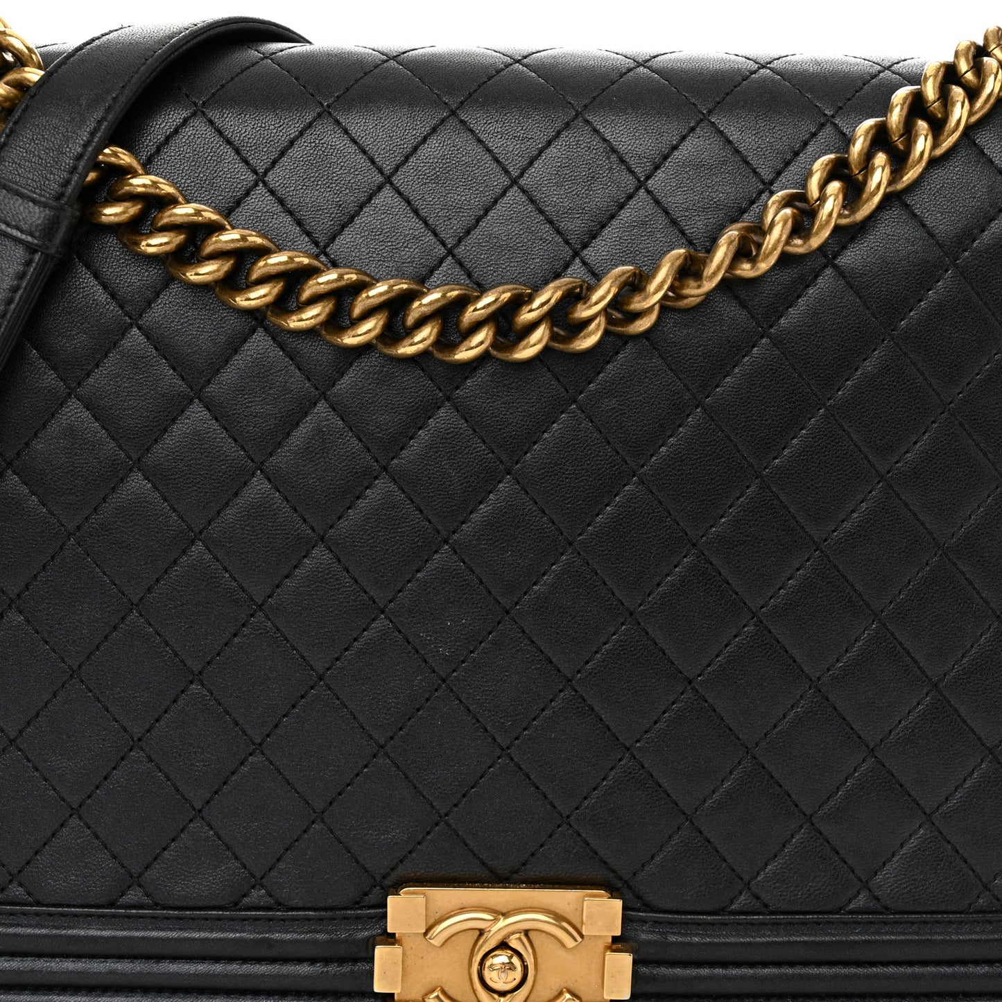 Lambskin Quilted Large Boy Flap Black