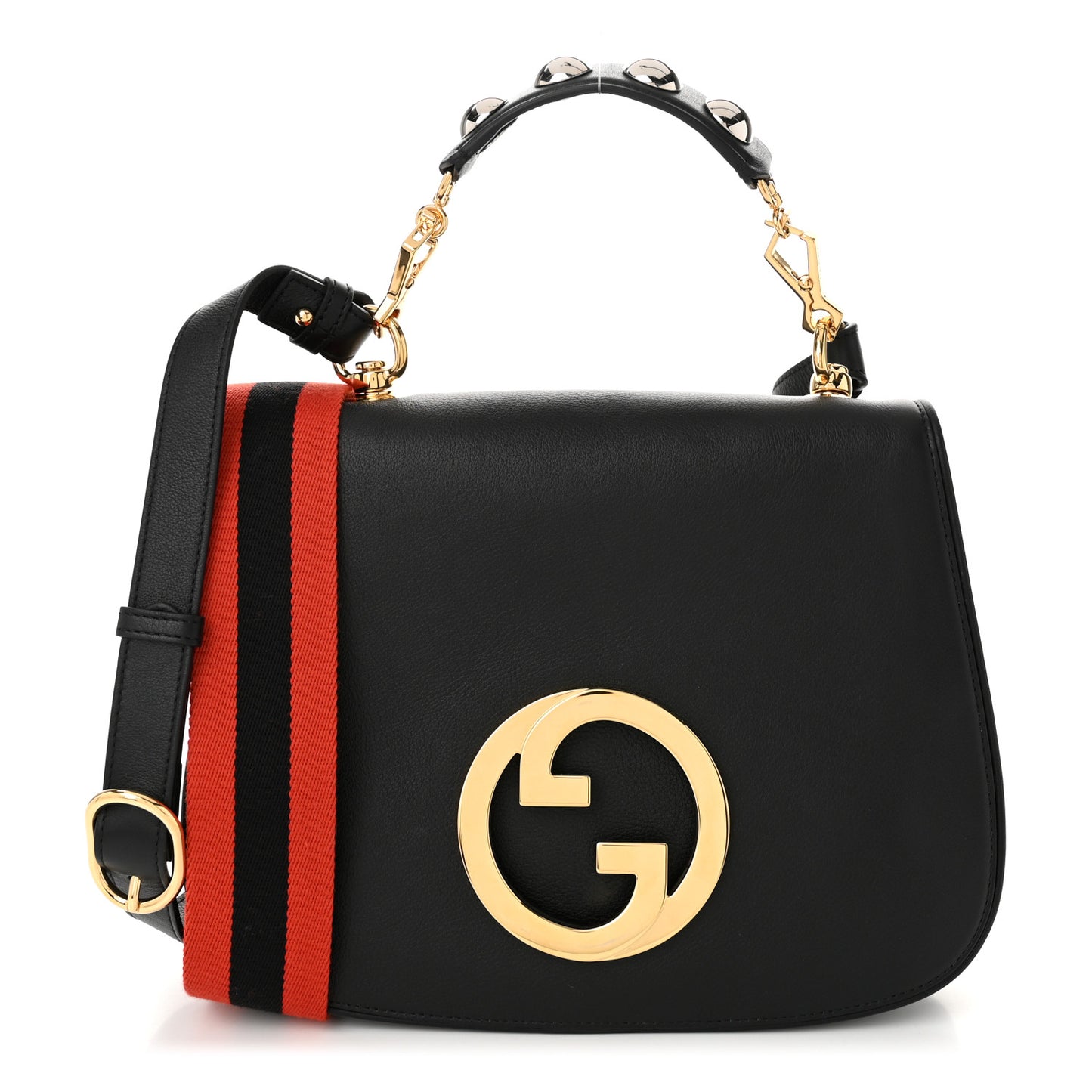 Roxy Calfskin Web Medium Studded Blondie Shoulder Flap Bag Black