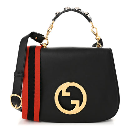Gucci Roxy Calfskin Web Medium Studded Blondie Shoulder Flap Bag Black 1 of 10