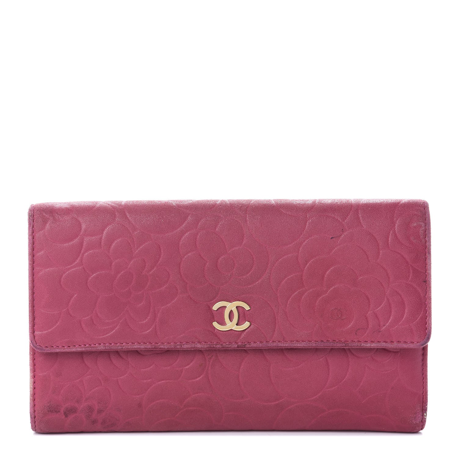 Chanel Lambskin Embossed Camellia Large Gusset Flap Wallet Pink 1 of 8