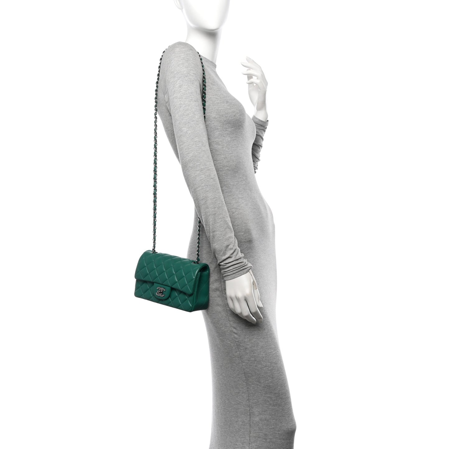 Lambskin Quilted Mini Rectangular Flap Dark Green