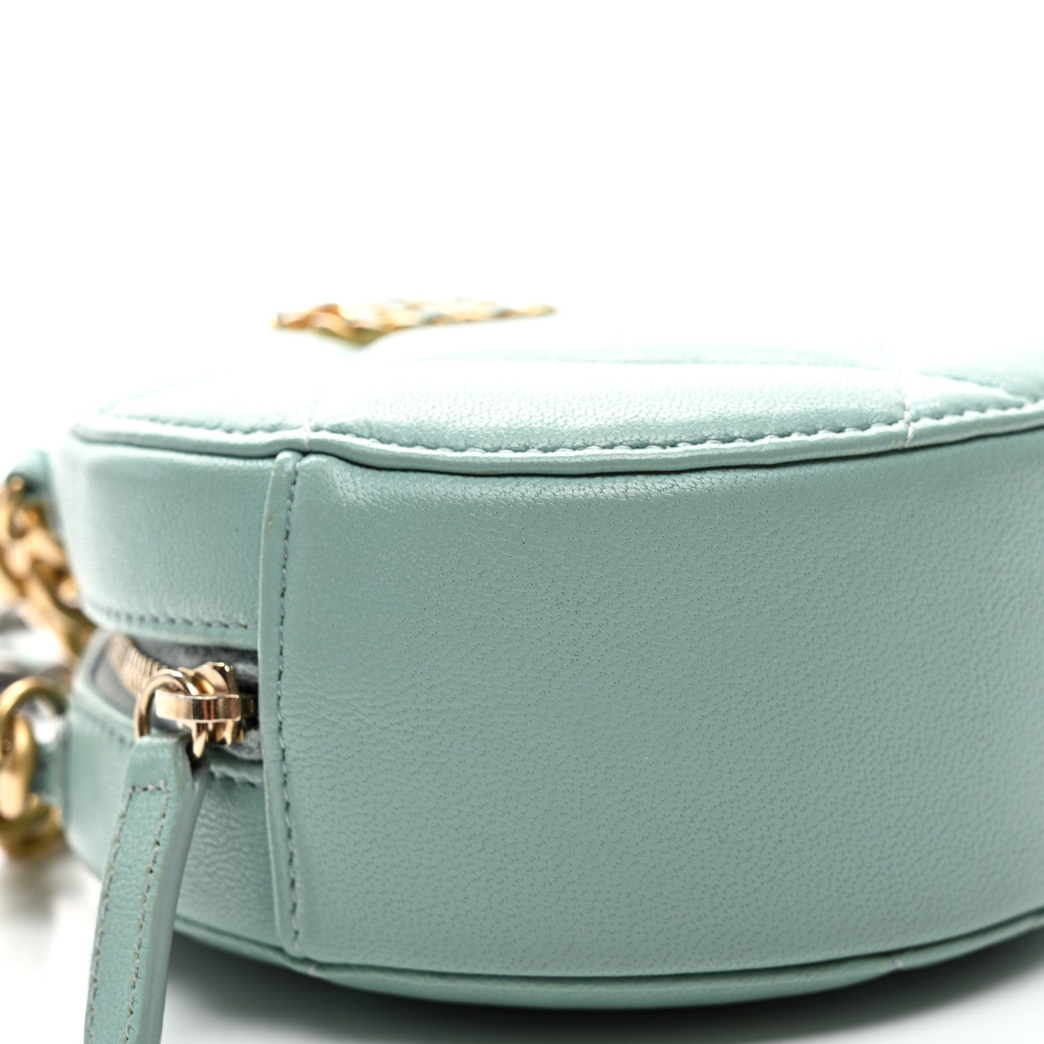 Chanel Goatskin Quilted Chanel 19 Round Clutch With Chain Light Blue 9 of 10