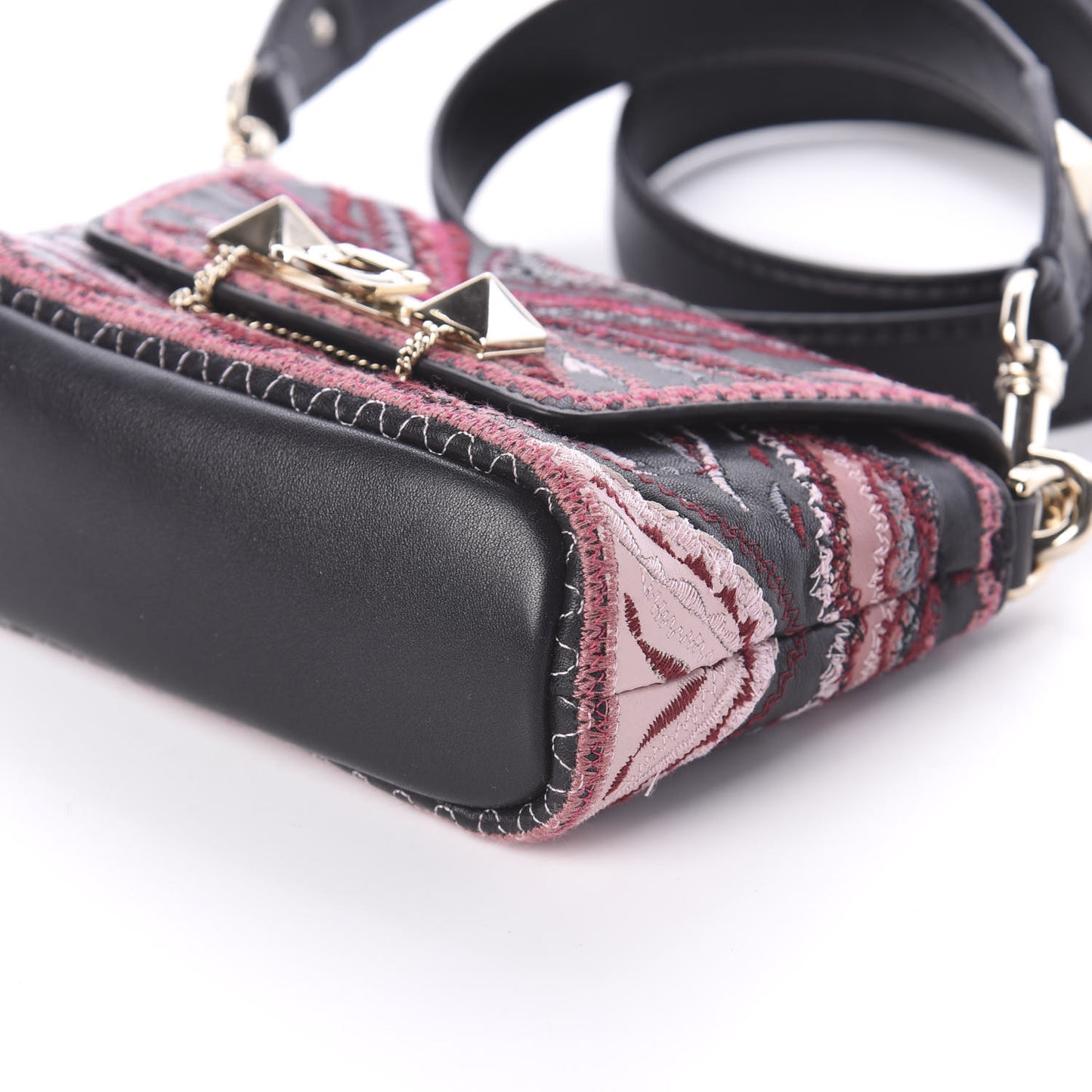 Calfskin Embroidered Small Demilune Crossbody Bag Black