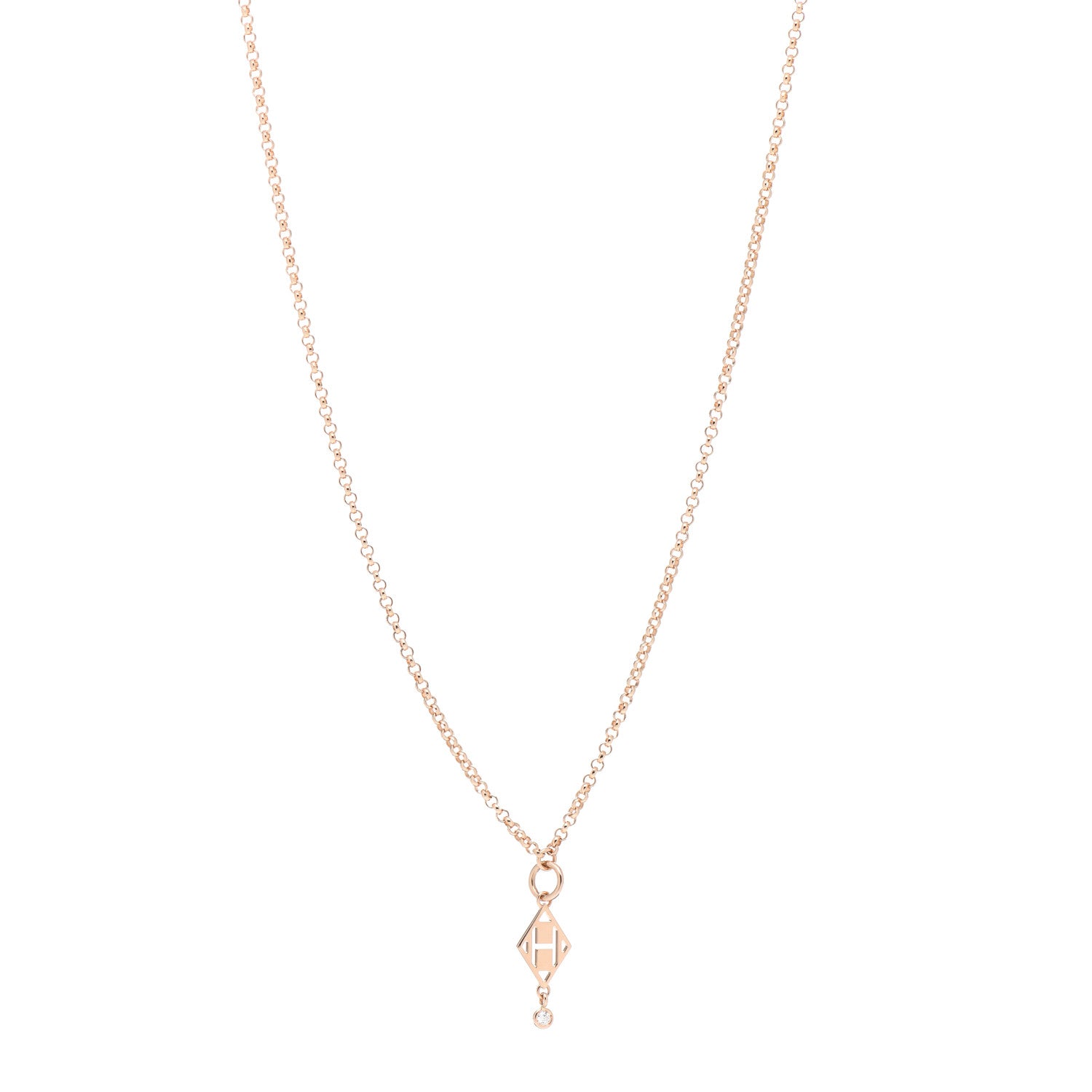 Hermes 18K Rose Gold Diamond Gambade Pendant Necklace 1 of 5