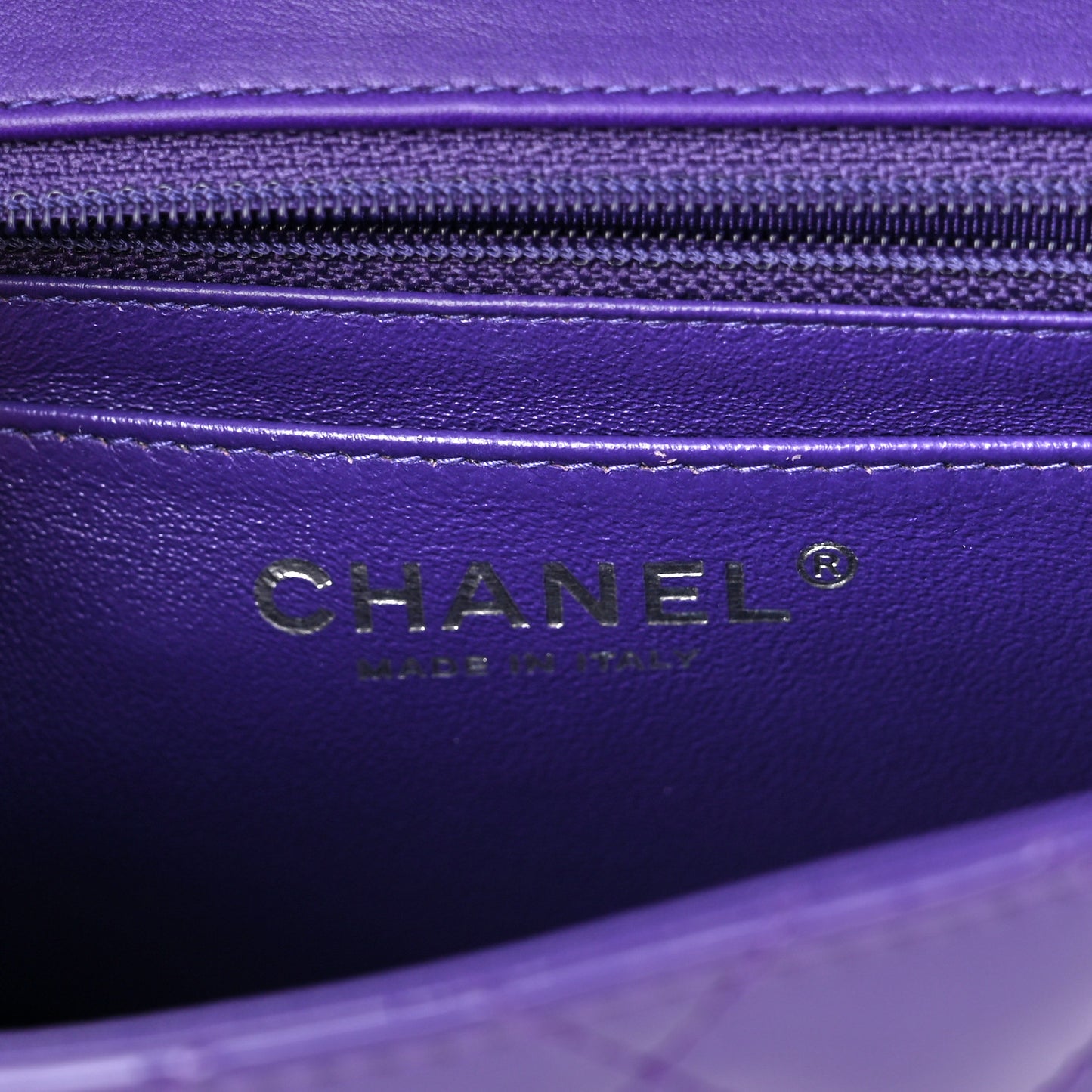 Patent Quilted Mini Square Flap Purple