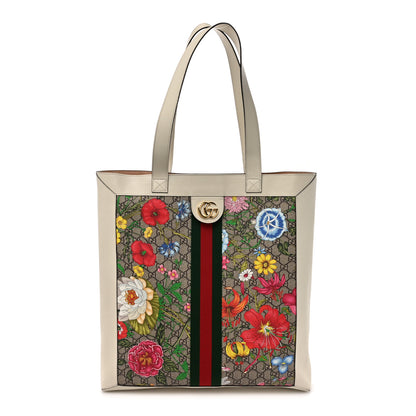 Gucci GG Supreme Monogram Flora Web Ophidia Vertical Shopping Tote White 1 of 14