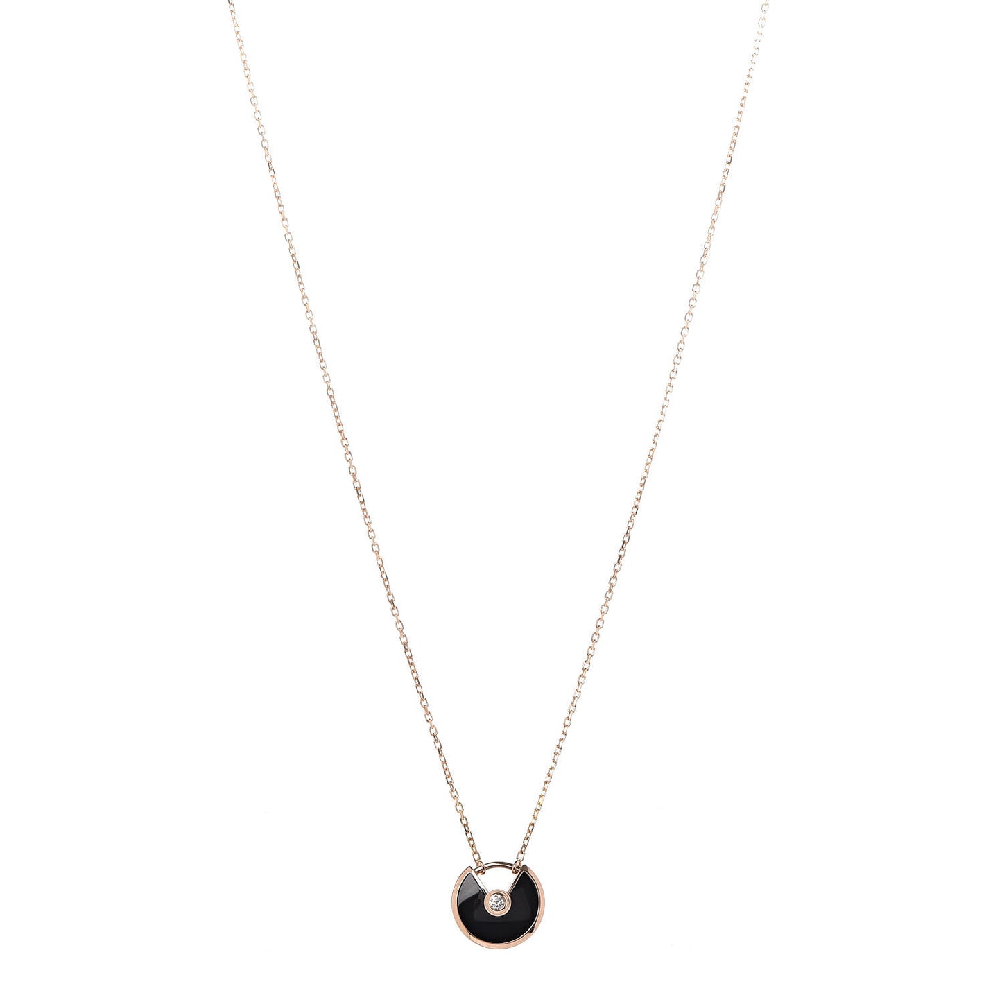 18K Pink Gold Diamond Black Onyx XS Amulette de Cartier Pendant Necklace