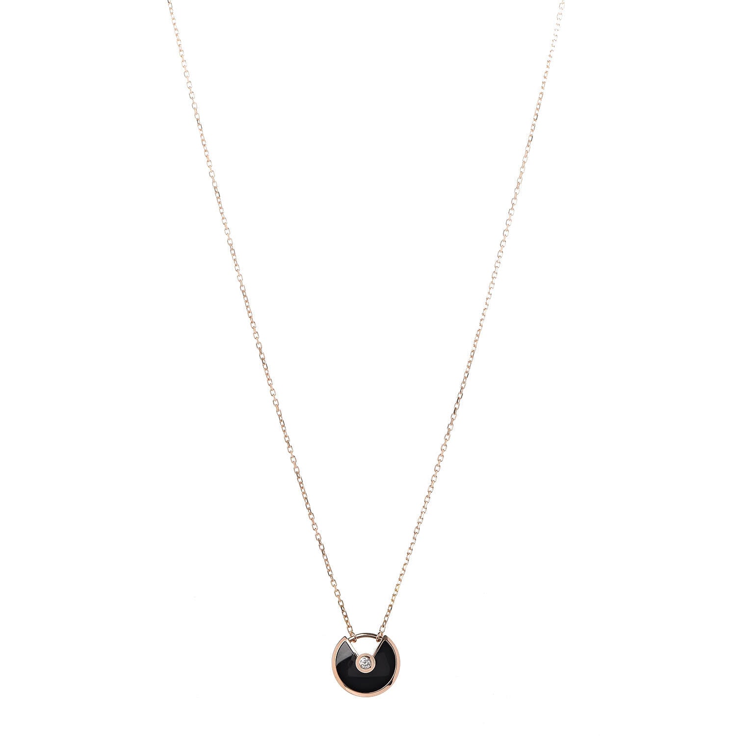 Cartier 18K Pink Gold Diamond Black Onyx XS Amulette de Cartier Pendant Necklace 1 of 6