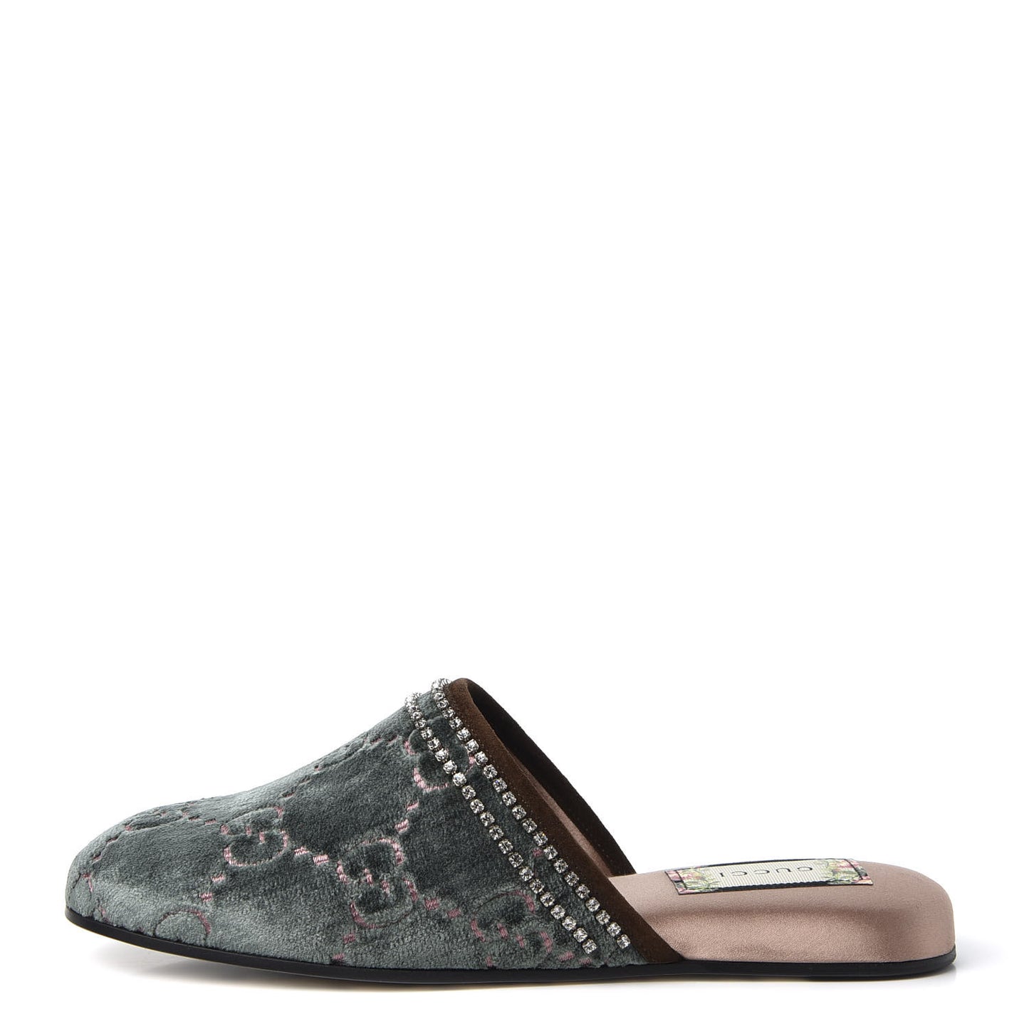 Velvet GG Monogram Crystal Womens Slippers 36.5 Avio Dusty Pink Vintage Cocoa