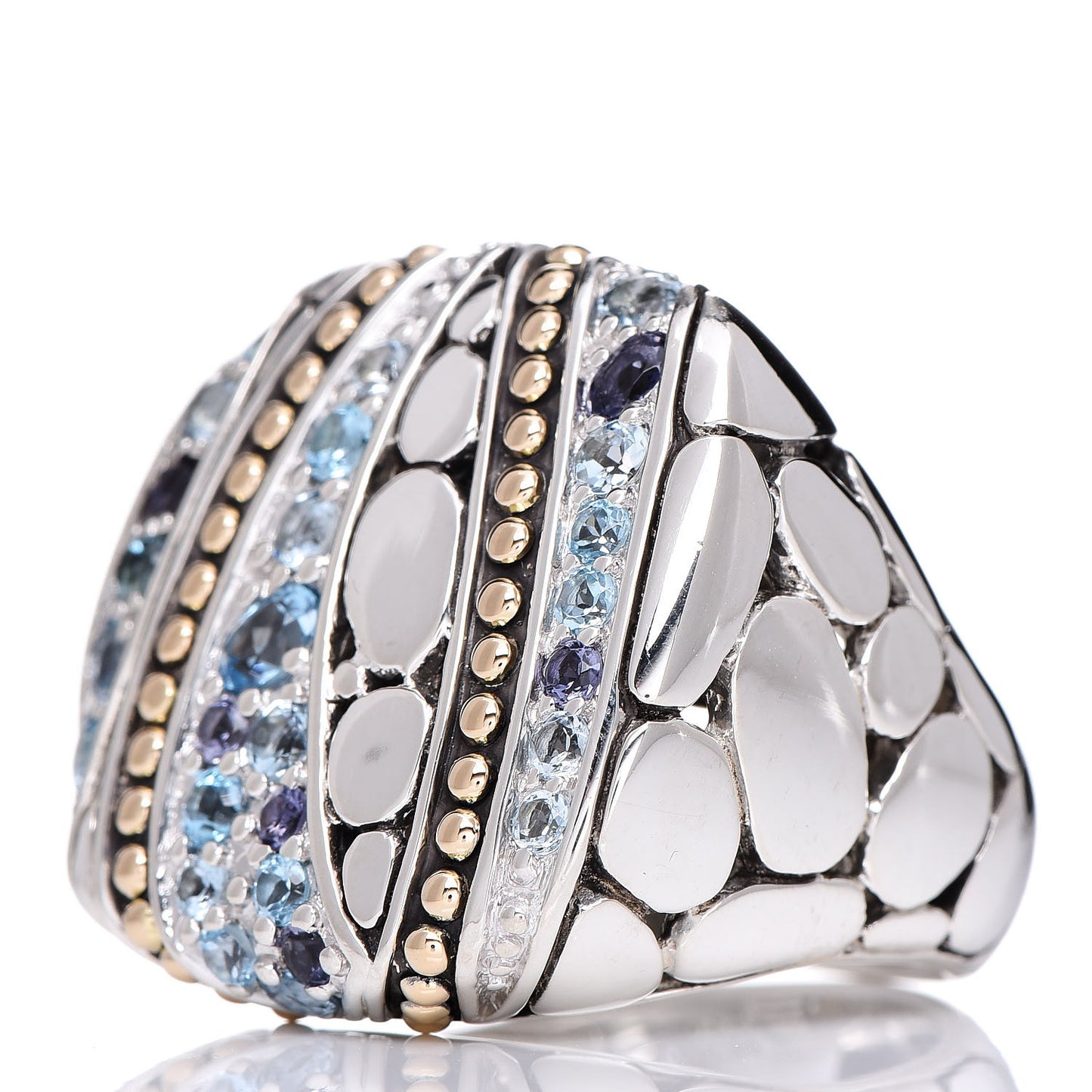 Sterling Silver 18K Yellow Gold Blue Topaz Iolite Aquamarine Kali Lavafire Ring 54 7