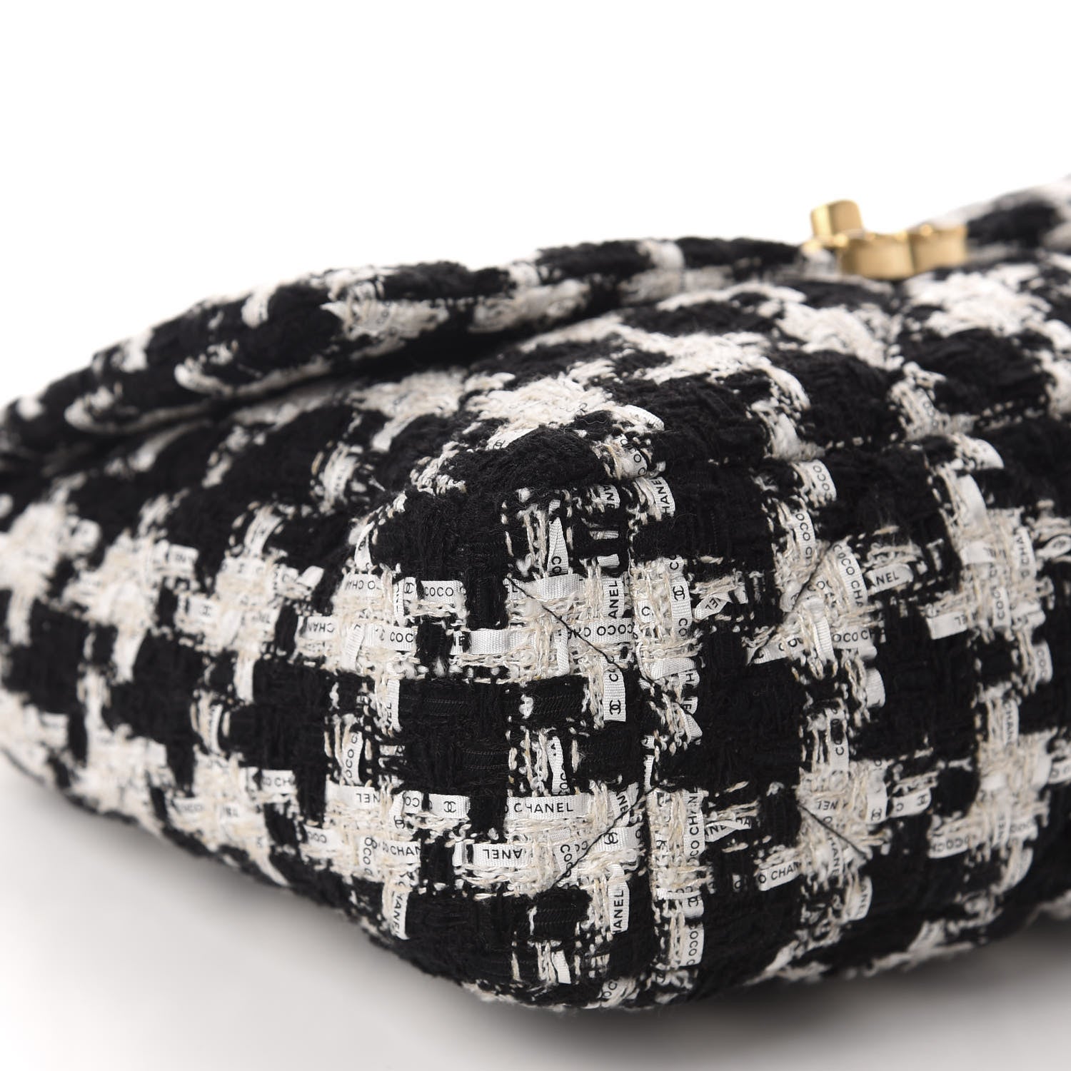 Chanel Tweed Quilted Large 19 Flap Black Ecru White 6 of 12