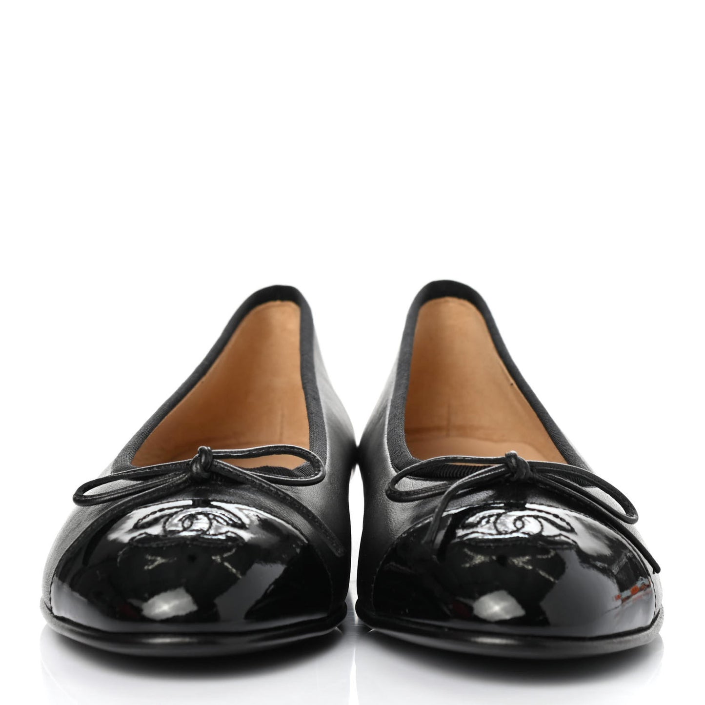 Lambskin Patent Cap Toe Ballerina Flats 38 Black
