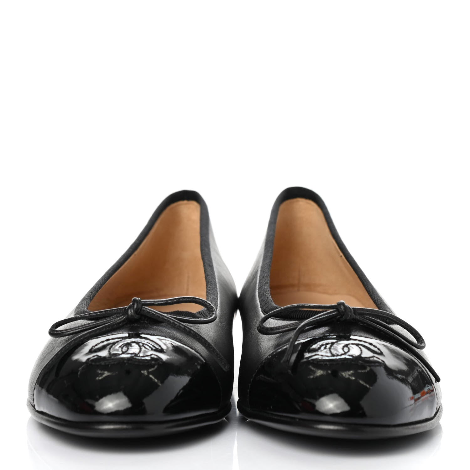 Chanel Lambskin Patent Cap Toe Ballerina Flats 38 Black 2 of 4