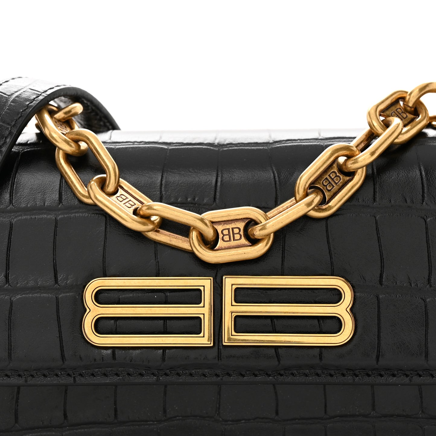 Extra Supple Calfskin Crocodile Embossed Gossip Chain Bag XS Black