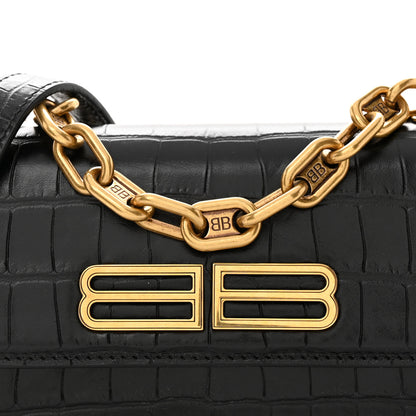 Balenciaga Extra Supple Calfskin Crocodile Embossed Gossip Chain Bag XS Black 7 of 11