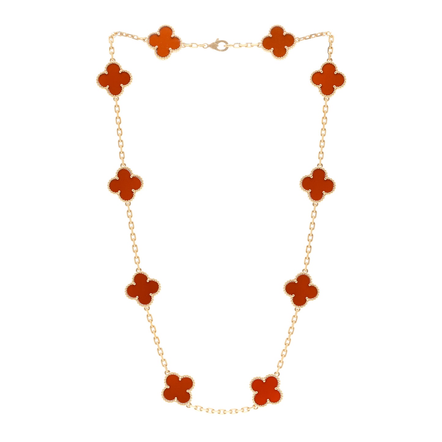 18K Yellow Gold Carnelian 10 Motifs Vintage Alhambra Necklace