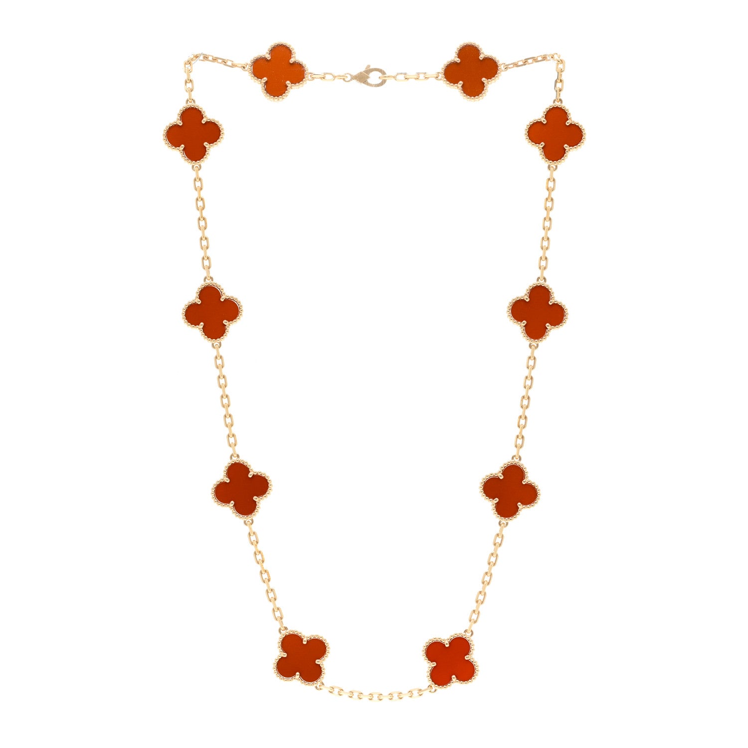 Van Cleef & Arpels 18K Yellow Gold Carnelian 10 Motifs Vintage Alhambra Necklace 3 of 6
