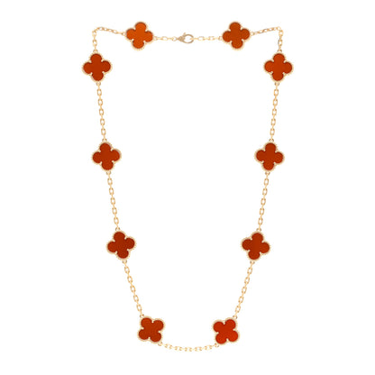 Van Cleef & Arpels 18K Yellow Gold Carnelian 10 Motifs Vintage Alhambra Necklace 3 of 6