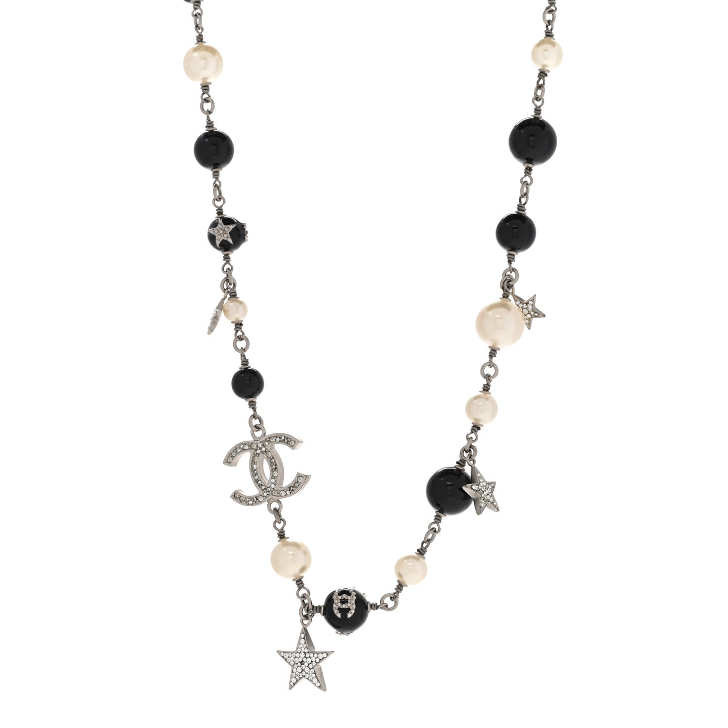 Crystal Pearl Star CC Short Necklace Silver