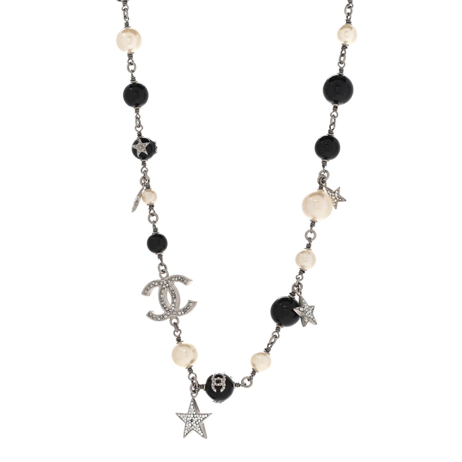 Chanel Crystal Pearl Star CC Short Necklace Silver 1 of 9