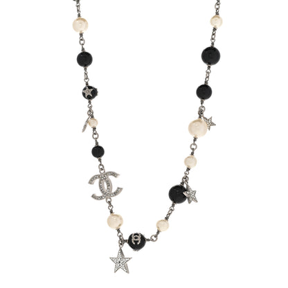 Chanel Crystal Pearl Star CC Short Necklace Silver 1 of 9