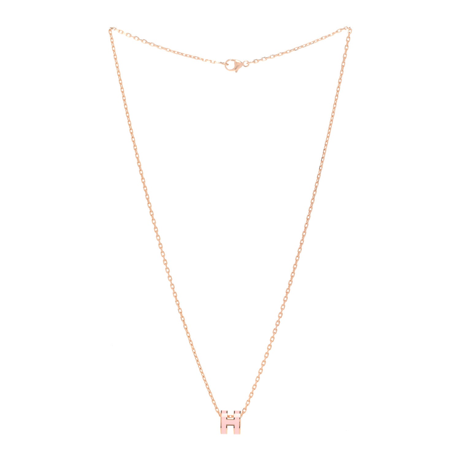 Hermes Lacquered Gold Mini Pop H Pendant Necklace Rose Dragee 3 of 7
