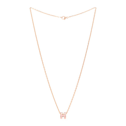 Hermes Lacquered Gold Mini Pop H Pendant Necklace Rose Dragee 3 of 7