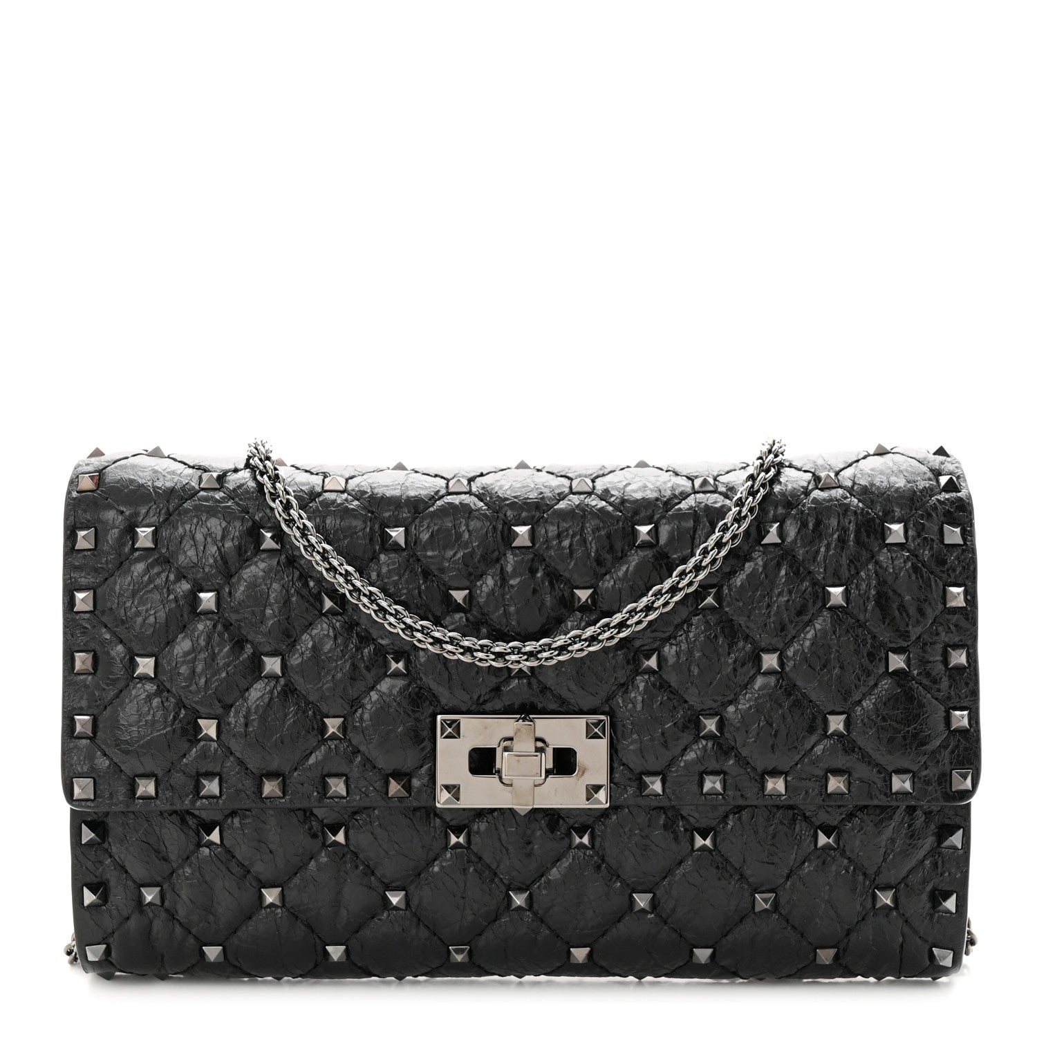 Valentino Garavani Craquele Nappa Rockstud Spike Wallet on Chain Black 1 of 9
