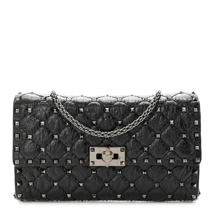 Valentino Garavani Craquele Nappa Rockstud Spike Wallet on Chain Black 1 of 9