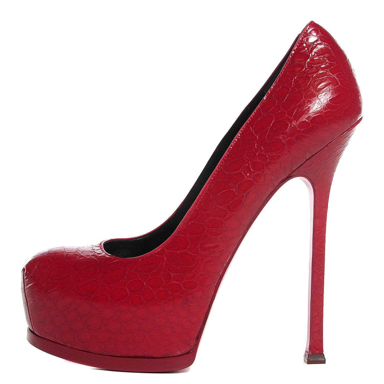Saint Laurent Patent Croc Stamped Tribute Two Platform Pumps 38.5 Rouge Orient 1 of 8