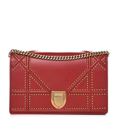 Christian Dior Lambskin Studded Diorama Wallet on Chain Pouch Red 1 of 9