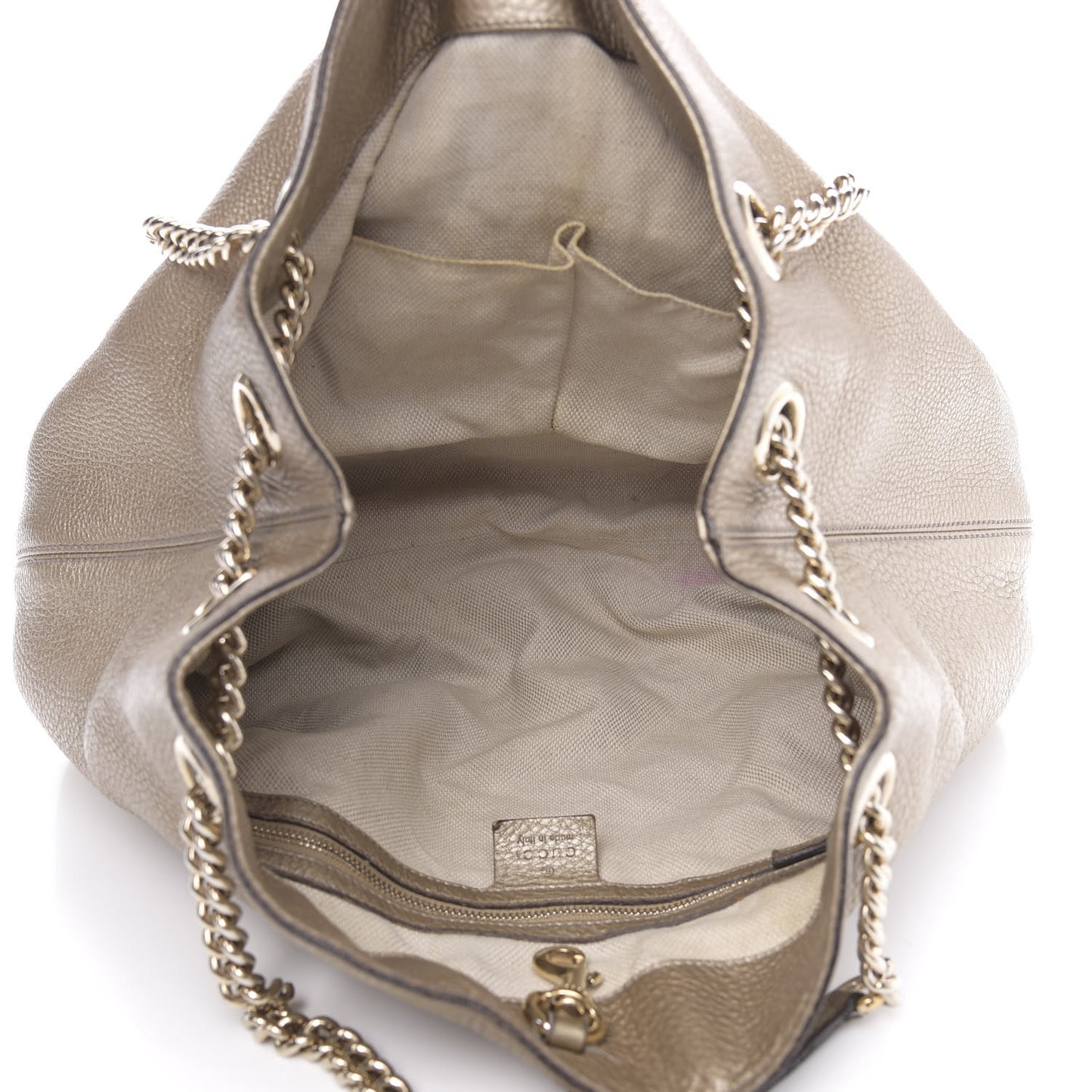 Metallic Pebbled Calfskin Medium Soho Chain Shoulder Bag Golden Beige