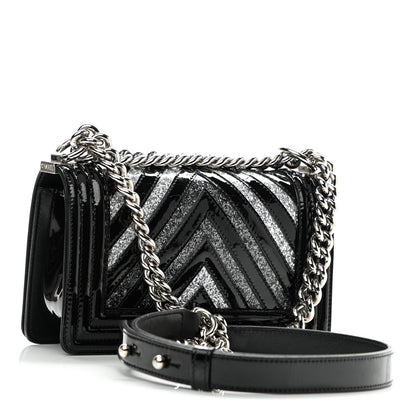 Chanel Patent Glitter PVC Chevron Quilted Small Boy Flap Black Silver 2 of 10