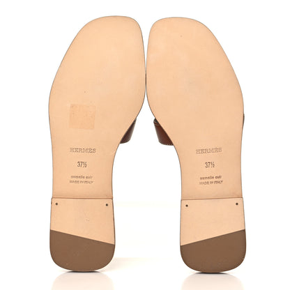 Hermes Box Calfskin Oran Sandals 37.5 Gold 5 of 8