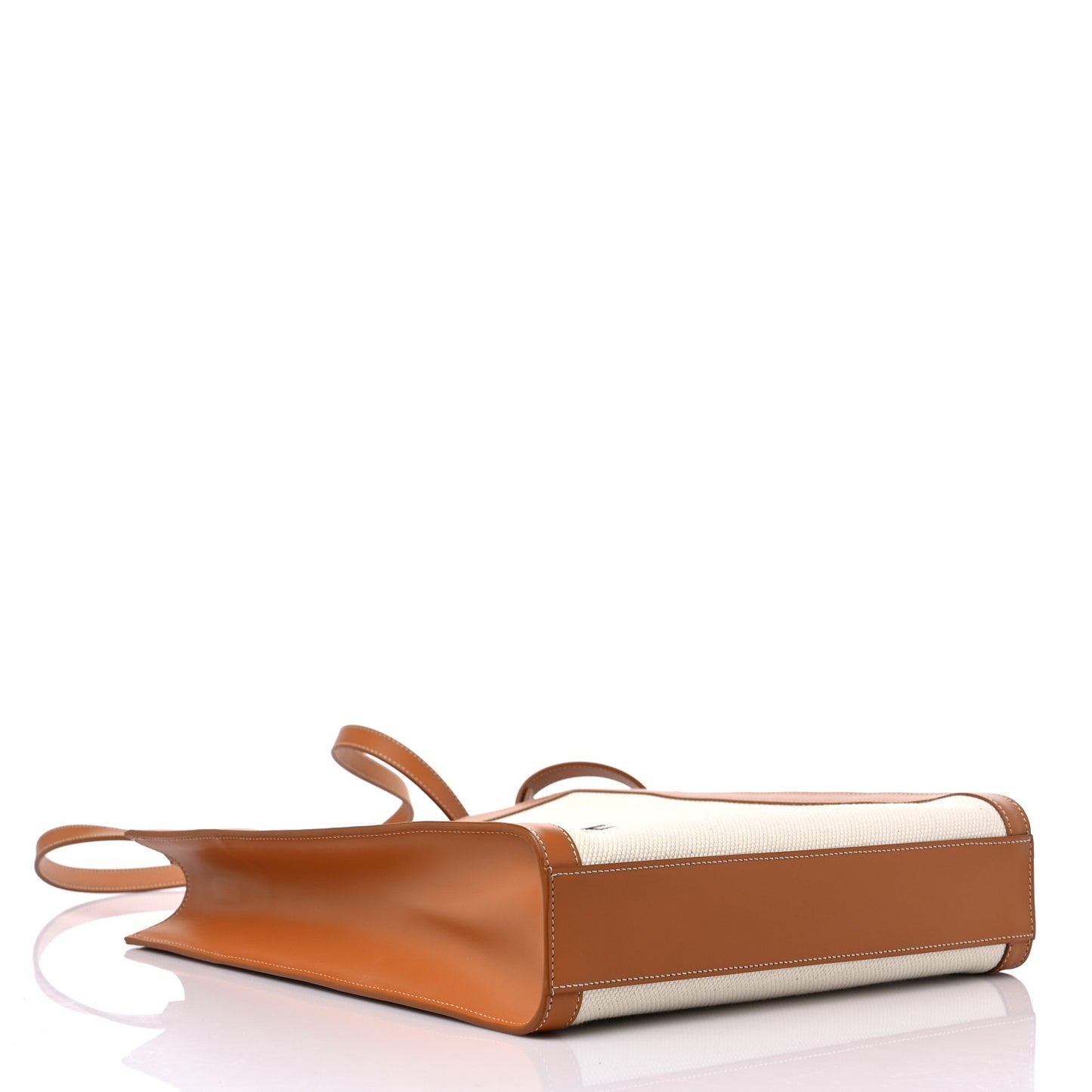 Canvas Calfskin Logo Print Small Vertical Cabas Natural Tan