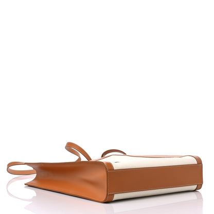 Celine Canvas Calfskin Logo Print Small Vertical Cabas Natural Tan 4 of 8
