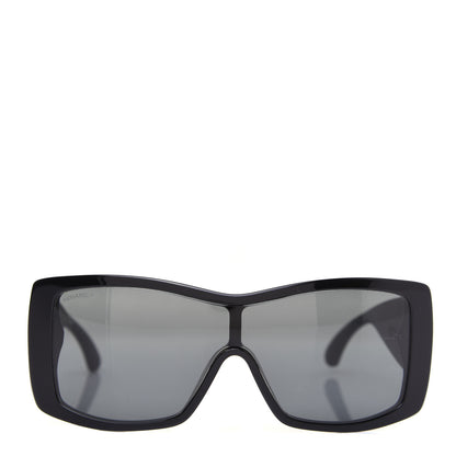 Chanel Wood Rubber Shield Sunglasses 71337A Black 2 of 9