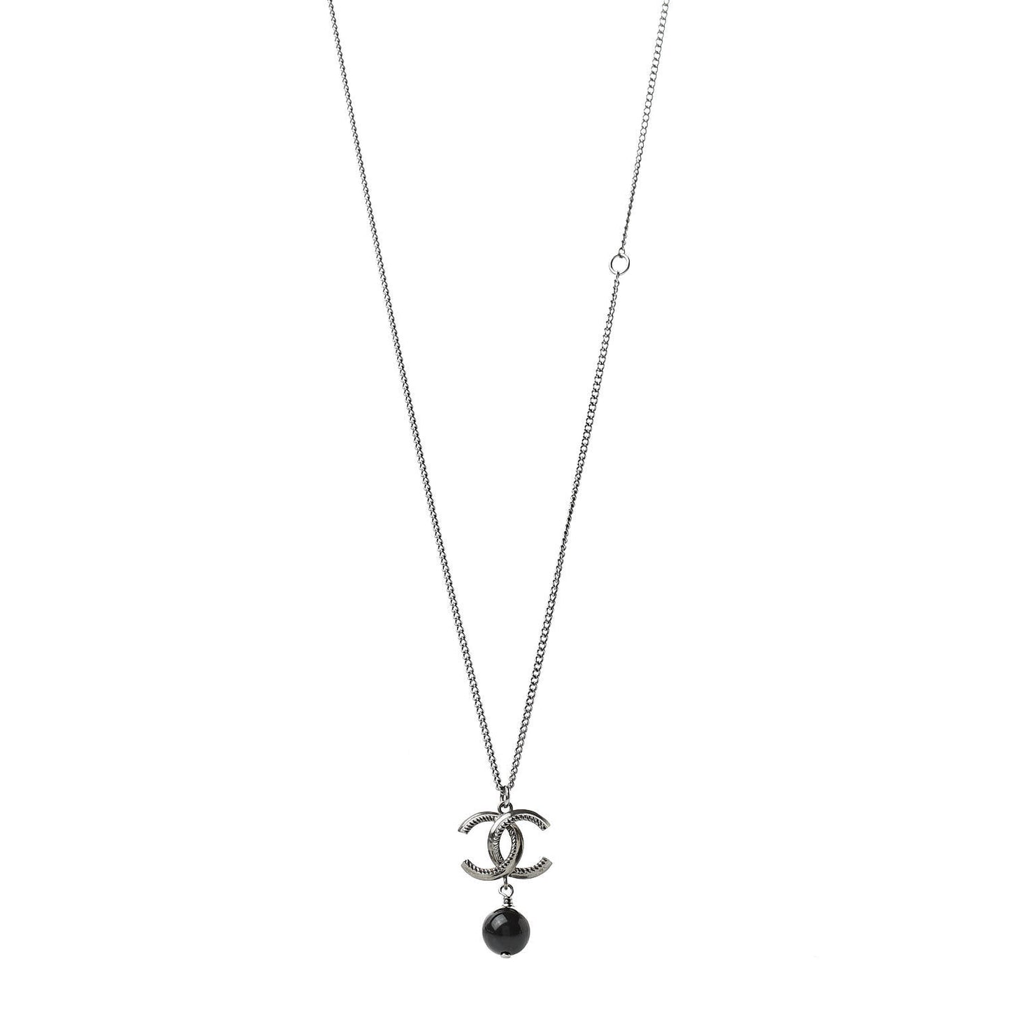 Ruthenium CC Drop Pendant Necklace Black Silver