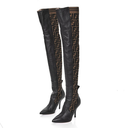 Fendi Nappa Microfiber Fabric FF Rockoko Thigh High 105mm Boots 36 Ebano Tobacco Black 5 of 8