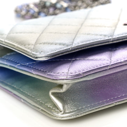 Chanel Gradient Metallic Calfskin Quilted Wallet On Chain WOC Silver Blue Yellow Purple 9 of 13