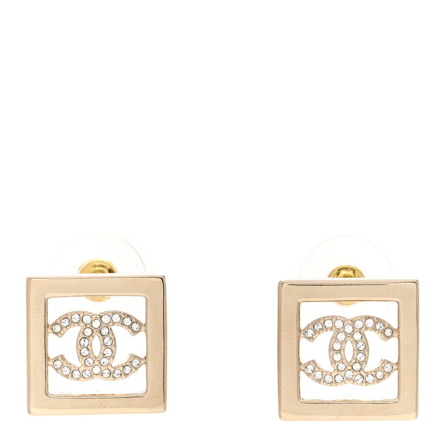 Metal Crystal Square CC Earrings Gold