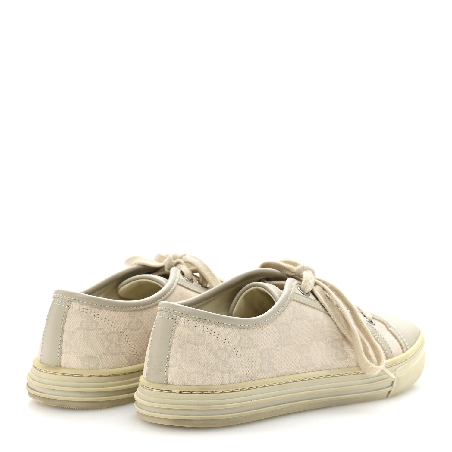 Gucci Washed Cotton GG Monogram Calfskin Womens Low Top Sneakers 35.5 White Mystic White Great White 5 of 9