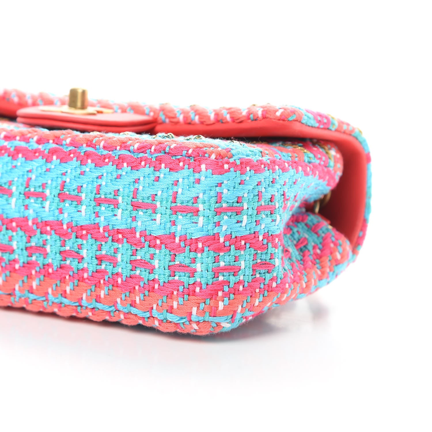 Chanel Cotton Mixed Fibers Woven Mini Rectangular Flap Red Fuchsia Blue 10 of 12