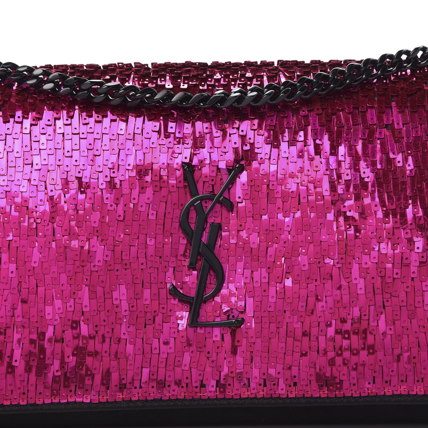 Sequin Suede Monogram Chain Wallet Fuchsia Black