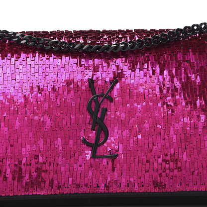 Saint Laurent Sequin Suede Monogram Chain Wallet Fuchsia Black 9 of 10