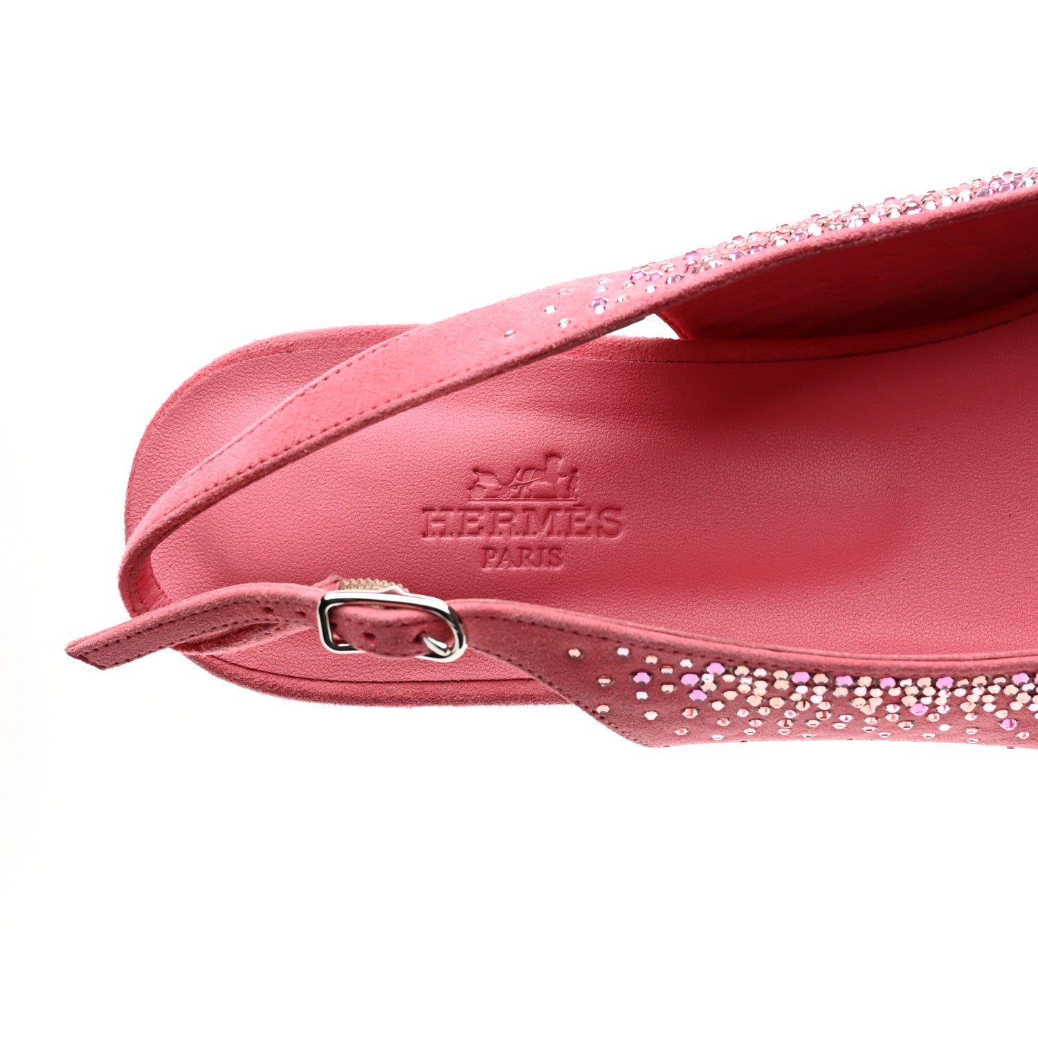 Hermes Suede Goatskin Rhinestone Brillante Ballet Flats 40 Rose Jaipur 8 of 11