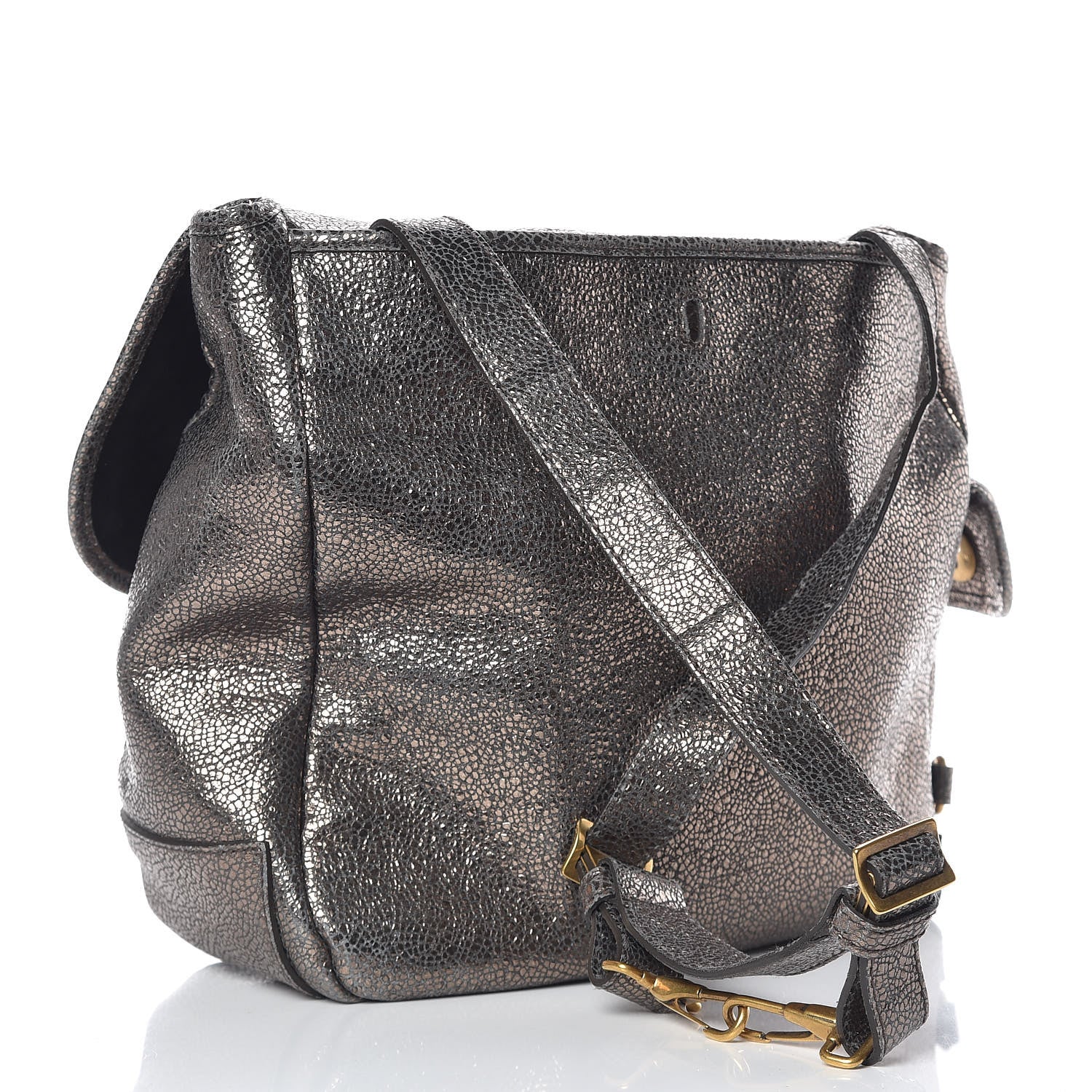 Saint Laurent Metallic Calfskin Large Besace Tote Volcano Silver 3 of 8