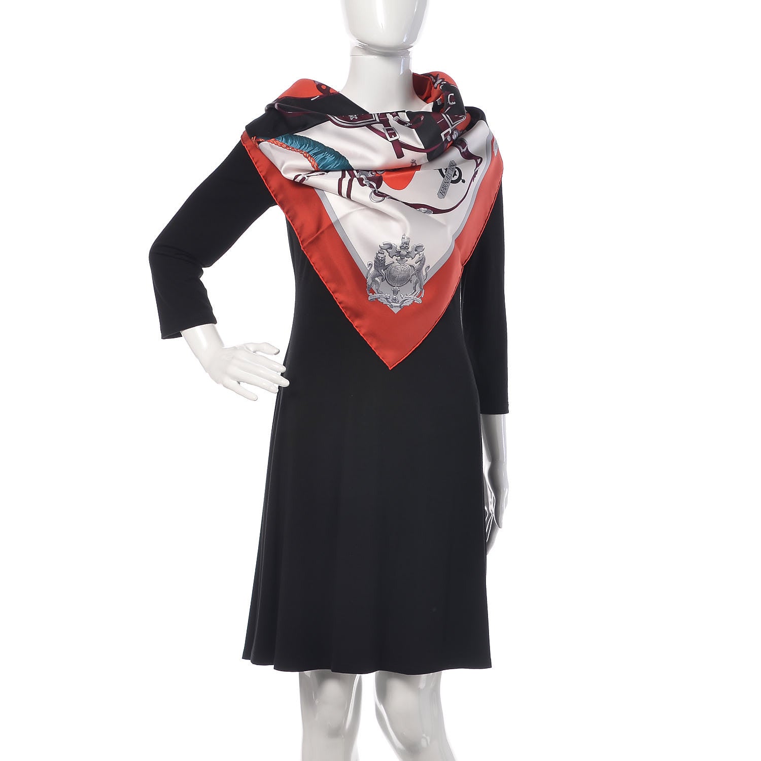 Hermes Silk Harnais De Cour Scarf 90 Bordeaux Black Corail 2 of 10