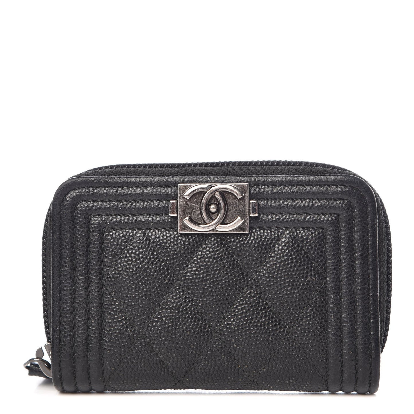 Caviar Quilted Boy Zip Around Coin Purse Wallet Black